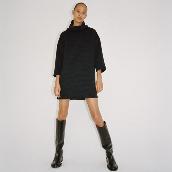 ZARA OTTOMAN KNIT DRESS BLACK - Picture 1 of 4